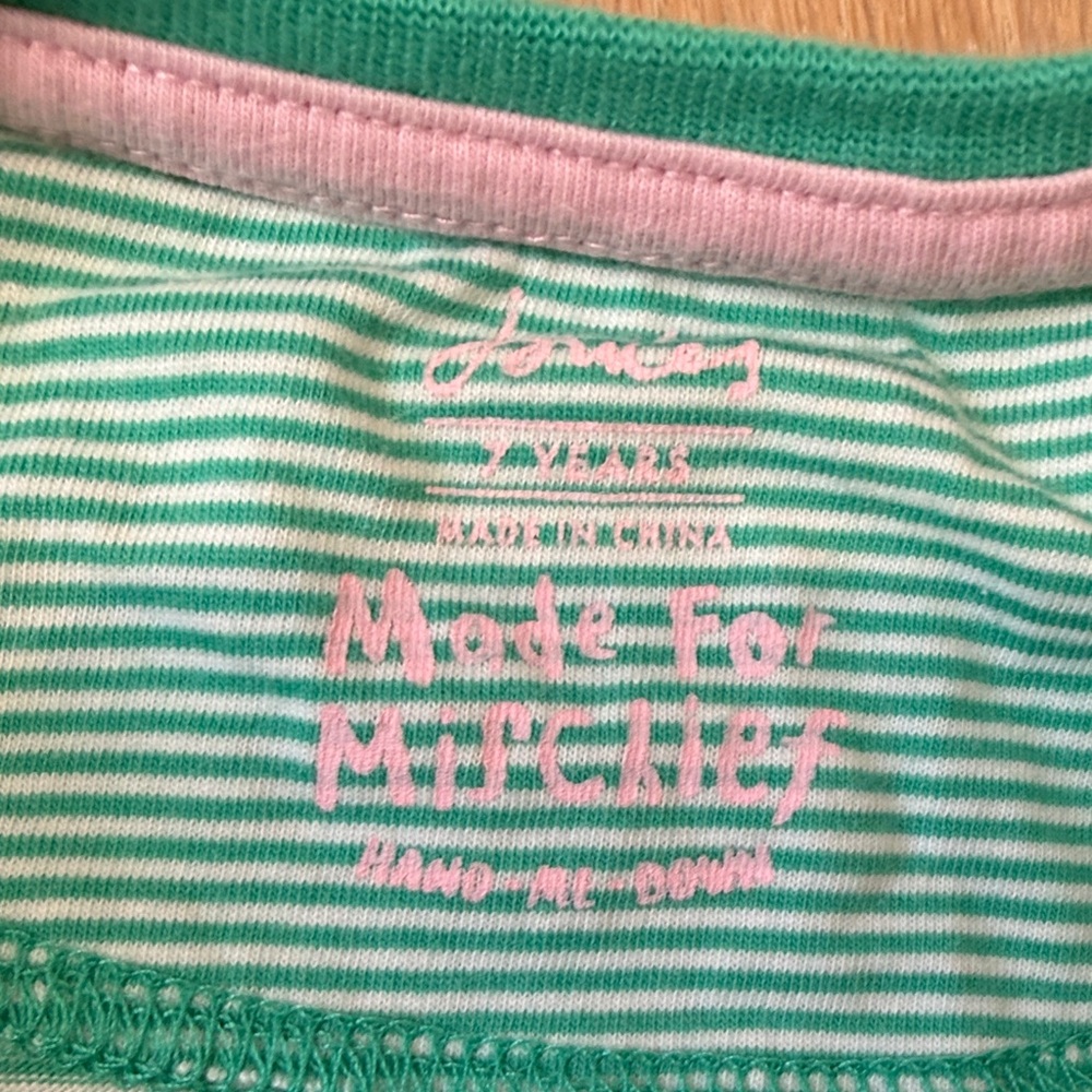 Joules Mint Green Striped Short Sleeve Girls Tee with Sequin Seahorse size 7 - Picture 2 of 8